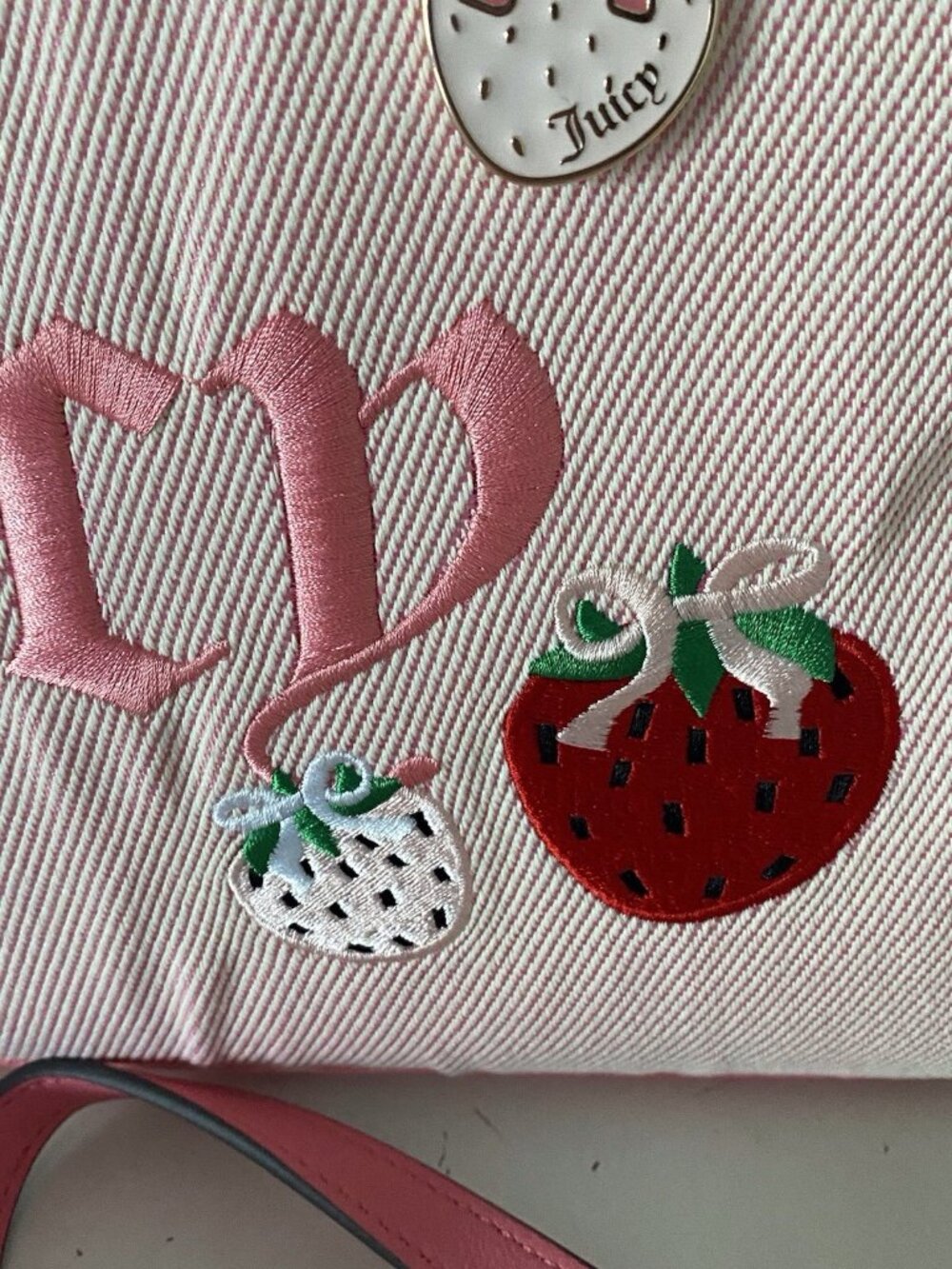 Juicy Couture Berry Sweet Tote Bag Pink #1 Strawberry With Charm Crossbody NEW - Picture 3 of 12